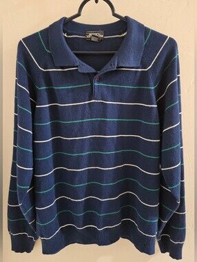 Vtg Mervyns Mens Collection Pullover Sweater Striped Acrylic Knit Blue White Med